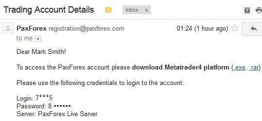 PaxForex Trading account details